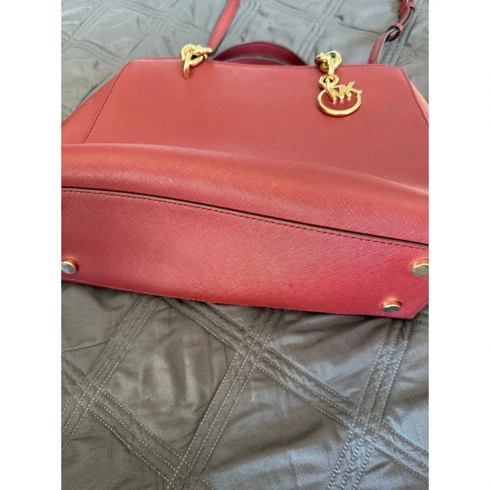 Michael Kors Red Saffiano Leather Satchel Crossbody Bag Gold Hardware
